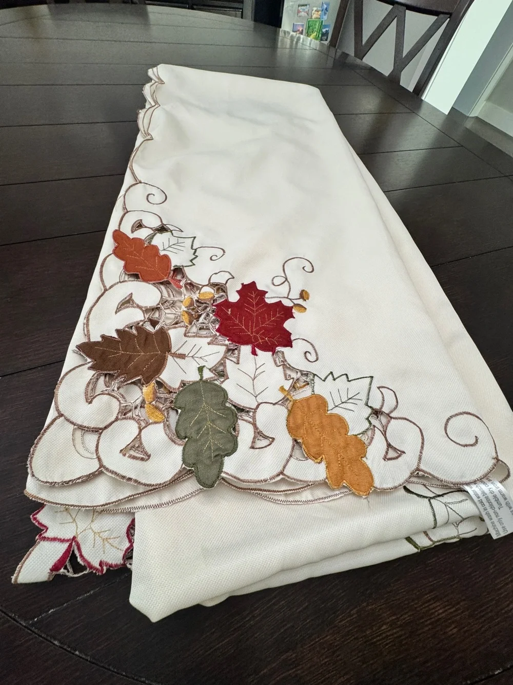 Extra-long rectangular tablecloth fall leaves cut out pattern 11 feet X 5 feet